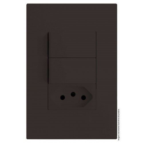 CJ INTERRUPTOR DUPLO SIMPLES + TOMADA 10A 4X2 - RECTA CHOCOLATE FOSCO