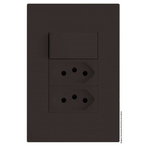 CJ INTERRUPTOR SIMPLES + TOMADA DUPLA 10A 4X2 RECTA CHOCOLATE FOSCO