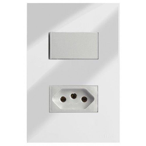 CJ SIMPLES + TOMADA 20A 4X2 -  RECTA ESPELHADA PRATA GLOSS