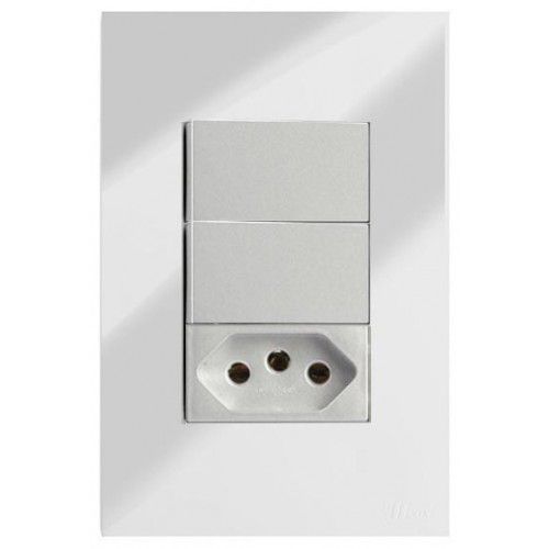 CJ DUPLO SIMPLES +TOMADA 20A 4X2 RECTA ESPELHADA PRATA GLOSS