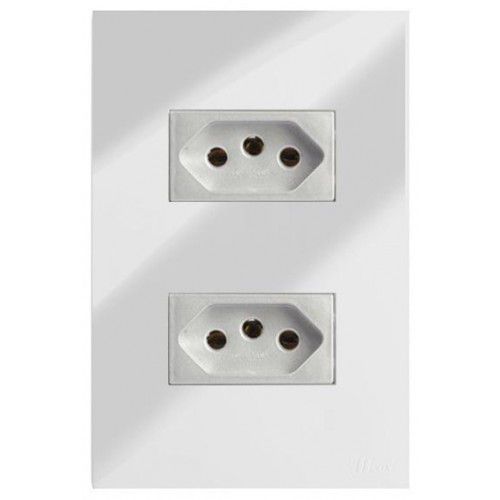 CJ TOMADA DUPLA 20A 4X2 - RECTA ESPELHADA PRATA GLOSS