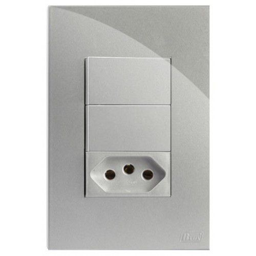 CJ INT. DUPLO SIMPLES + TOMADA 20A 4X2 - RECTA PRATA GLOSS