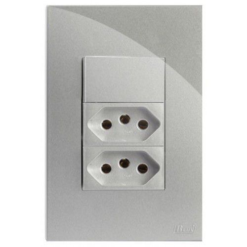 CJ SIMPLES + TOMADA DUPLA 20A 4X2 - RECTA PRATA GLOSS