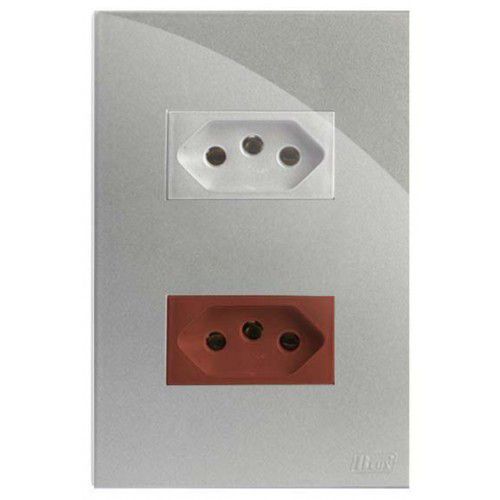 CJ TOMADA DUPLA 10A + 20A VERMELHO 4X2 - RECTA PRATA GLOSS