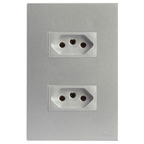 CJ TOMADA DUPLA 10A 4X2 - RECTA PRATA SATIN FOSCO