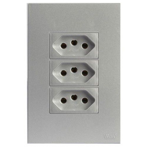 CJ TOMADA TRIPLA 10A 4X2 -  RECTA PRATA SATIN FOSCO