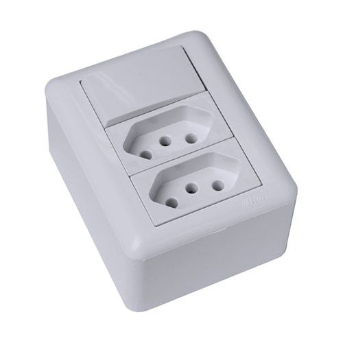 CJ SIMPLES + TOMADA DUPLA 10A SOBREPOR - BLUX OVERLAP BRANCO