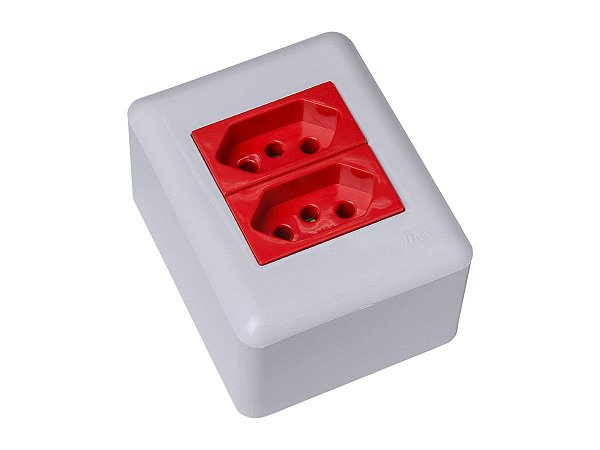 CJ TOMADA DUPLA 20A VERMELHO SOBREPOR - BLUX OVERLAP BRANCO