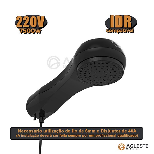 CHUVEIRO E-LITT  (220V~7500w) - ENERBRAS PRETO