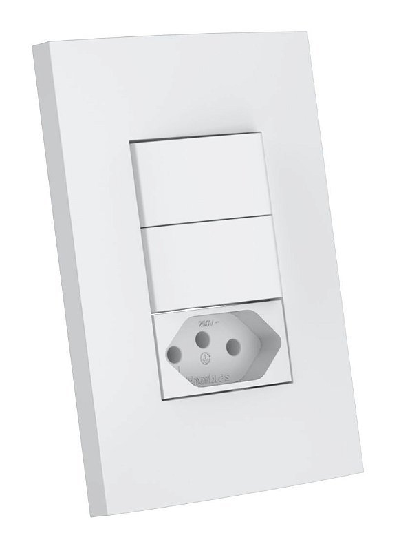 CJ INTERRUPTOR DUPLO SIMPLES + TOMADA 10A 4X2 - ENERBRAS DUBAI BRANCO
