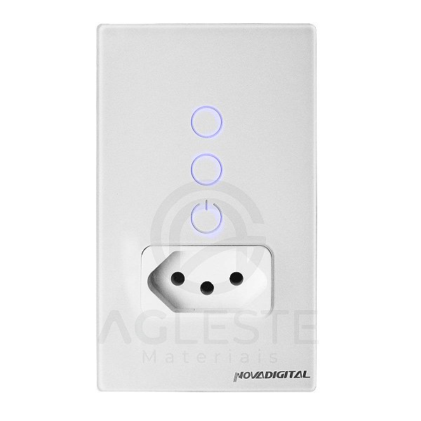 CJ 2 INTERRUPTORES TOUCH AUTOMAÇÃO BRANCO + TOMADA 10A - NOVA DIGITAL