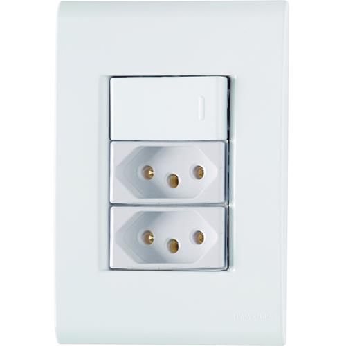 CJ  SIMPLES + TOMADA DUPLA 10A BRANCO 4X2 - TRAMONTINA LIZ