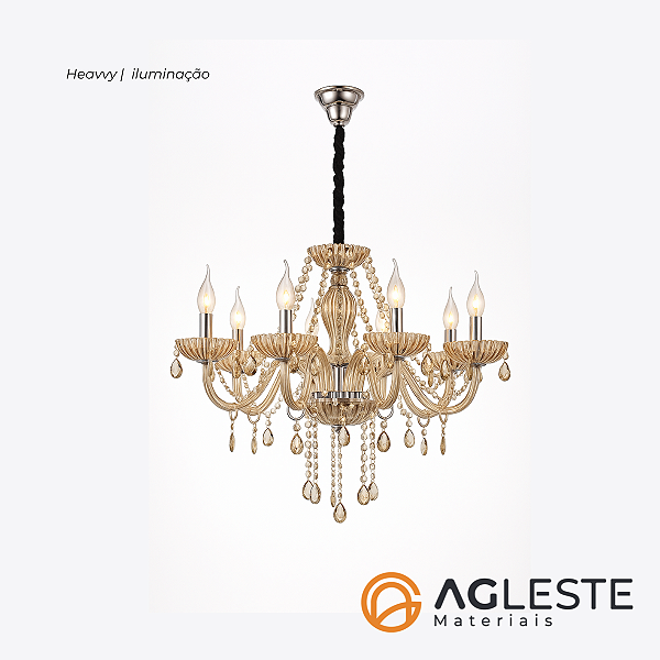 LUSTRE VALENTINA CHAMPANHE PARA 8 LAMPADAS - HEVVY
