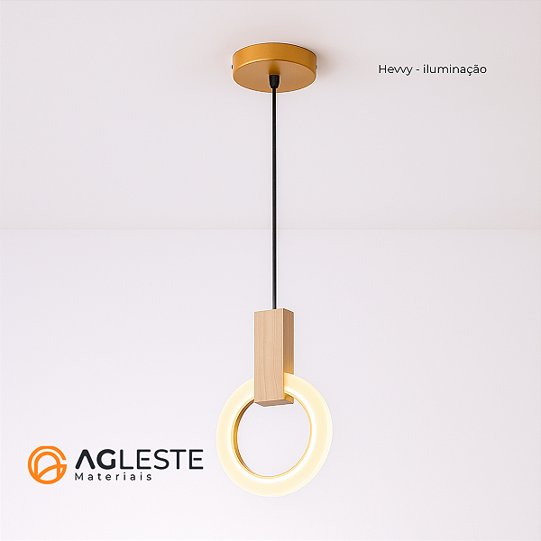 PENDENTE LED OLSON 3000K 8W BIVOLT GOLD AMADEIRADO - HEVVY