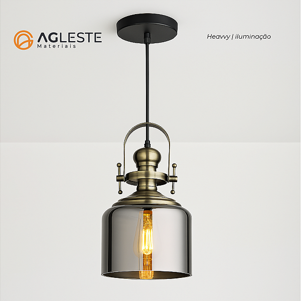 Pendente Aisha Fumê Ø23x39cm Vidro e Metal – Hevvy SL-5832/H1SMOKY – Soquete E27 Bivolt