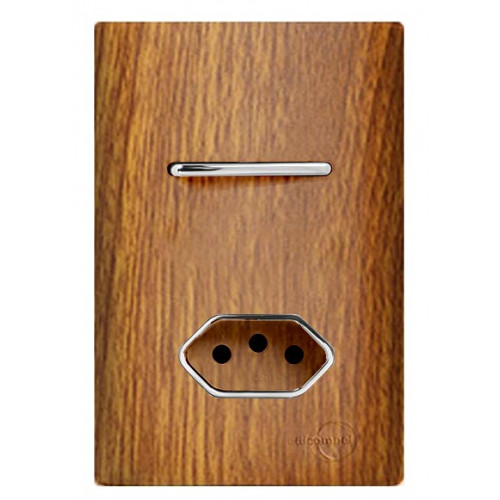 CJ INTERRUPTOR SIMPLES + TOMADA 20A COM SUPORTE 4X2 - DICOMPEL NOVARA CUMARU CROMADO  - DNV1500/21CMCR