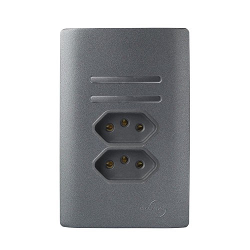 CJ INTERRUPTOR DUPLO SIMPLES + TOMADA DUPLA 20A (ESPECIAL) 4X2 - DICOMPEL NOVARA PRETO TOTAL