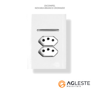 CJ INTERRUPTOR SIMPLES + TOMADA DUPLA 20A COM SUPORTE  4X2 - NOVARA BRANCO CROMADO
