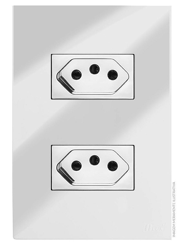 CJ TOMADA DUPLA 10A + 20A  4X2 - RECTA ESPELHADA GLOSS (MODULO PRATA) - BRG12513-4EB