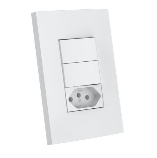 CJ INTERRUPTOR DUPLO SIMPLES + TOMADA 10A 4X2 - ENERBRAS DUBAI BRANCO