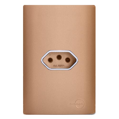 MT - CJ TOMADA 10A HORIZONTAL COM SUPORTE MONTADO 4X2 - DICOMPEL NOVARA OURO ROSE CROMADO - DNVM1500/29ORCR