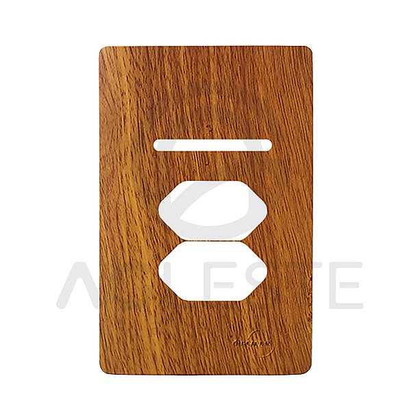 PLACA P/ 1  TECLA + 2 TOMADAS COM SUPORTE 4X2 -NOVARA CUMARU