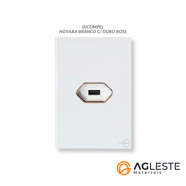 CJ ENTRADA USB 2.0 HORIZONTAL 4X2 - NOVARA GLASS BRANCO / OURO ROSE