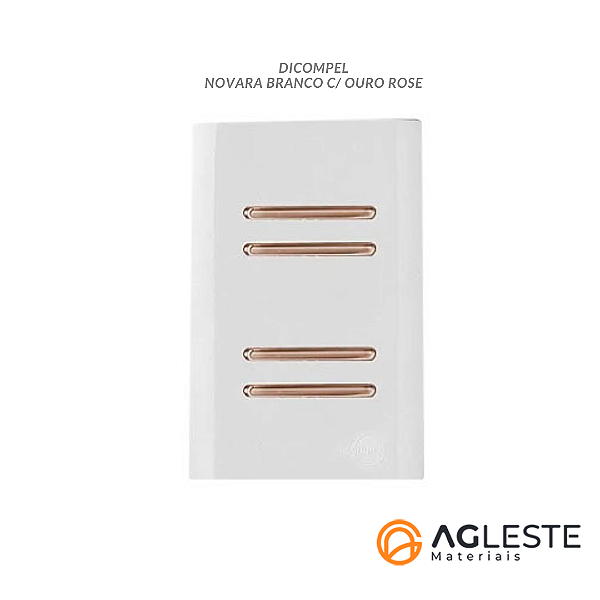 CJ INTERRUPTOR QUADRUPLO SIMPLES COM SUPORTE (ESPECIAL) 4X2 - NOVARA BRANCO C/ OURO ROSE