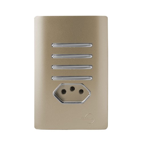 CJ INTERRUPTOR QUADRUPLO SIMPLES + TOMADA 10A (ESPECIAL) 4X2 - NOVARA CHAMPANHE CROMADO