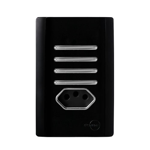 CJ INTERRUPTOR QUADRUPLO 2 SIMPLES + 2 PARALELO + TOMADA 10A (ESPECIAL) 4X2 - NOVARA PRETO BRILHANTE CROMADO