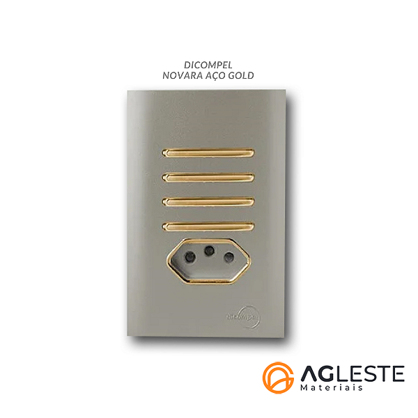 CJ INTERRUPTOR QUADRUPLO  SIMPLES + TOMADA 10A (ESPECIAL) 4X2 - NOVARA AÇO GOLD