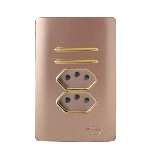 CJ INTERRUPTOR DUPLO (1 SIMPLES + 1 PARALELO) + TOMADA DUPLA 10A 4X2 - NOVARA OURO ROSE GOLD