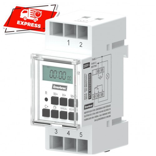 TEMPORIZADOR DIGITAL PARA TRILHO DIN 127V - ENERBRAS
