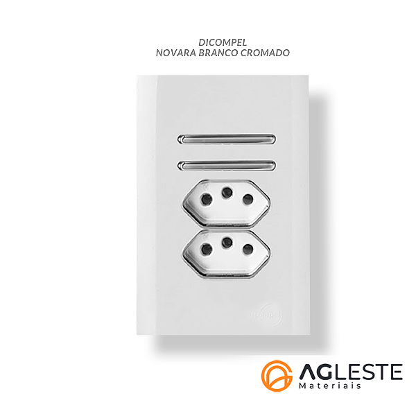 CJ INTERRUPTOR DUPLO SIMPLES + TOMADA DUPLA 10A (ESPECIAL) 4X2 - NOVARA BRANCO CROMADO