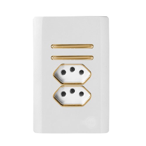 CJ INTERRUPTOR DUPLO SIMPLES + TOMADA DUPLA 10A 4X2 - NOVARA BRANCO GOLD