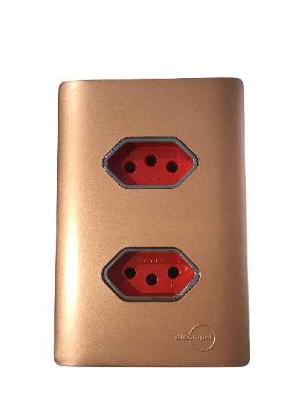CJ TOMADA DUPLA 20A VERMELHO COM SUPORTE 4X2 - DICOMPEL NOVARA OURO ROSE CROMADO - DNV1500/48VMCR