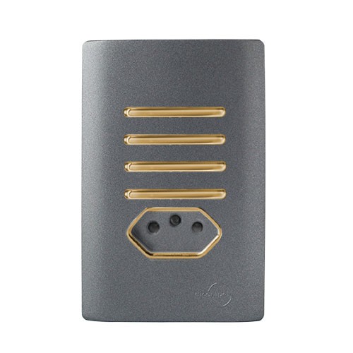 CJ INTERRUPTOR QUADRUPLO SIMPLES + TOMADA 10A (ESPECIAL) 4X2 - NOVARA PRETO GRAFITE GOLD