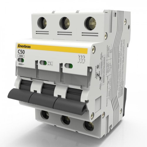 DISJUNTOR TRIPOLAR CURVA C 50A DIN - ENERBRAS DT3 - E3C50