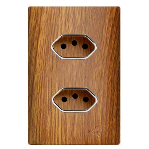CJ TOMADA DUPLA 10A COM SUPORTE 4X2 - DICOMPEL NOVARA CUMARU CROMADO -