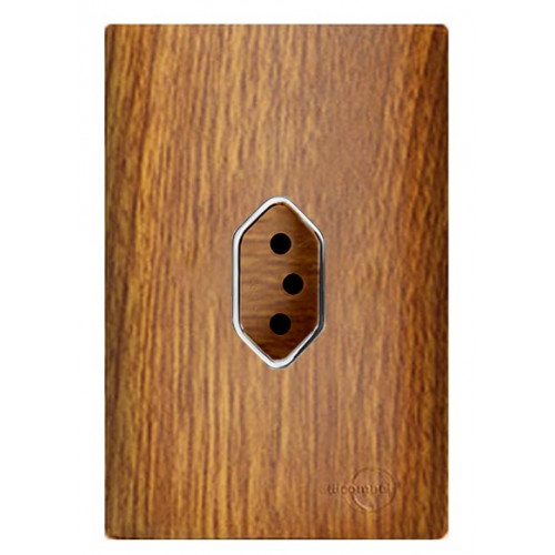 CJ TOMADA 10A VERTICAL COM SUPORTE 4X2 - DICOMPEL NOVARA CUMARU CROMADO - DNV1500/12CMCR