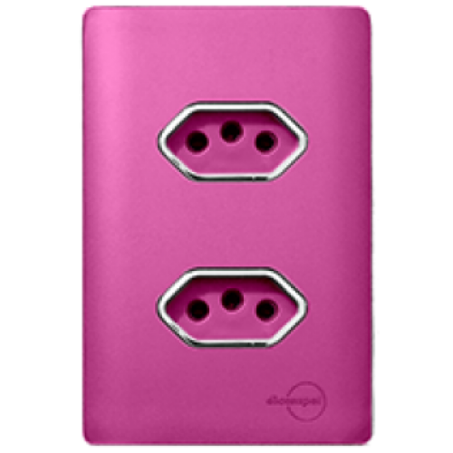 CJ TOMADA DUPLA 20A COM SUPORTE 4X2 - DICOMPEL NOVARA ROSA FOSCO CROMADO