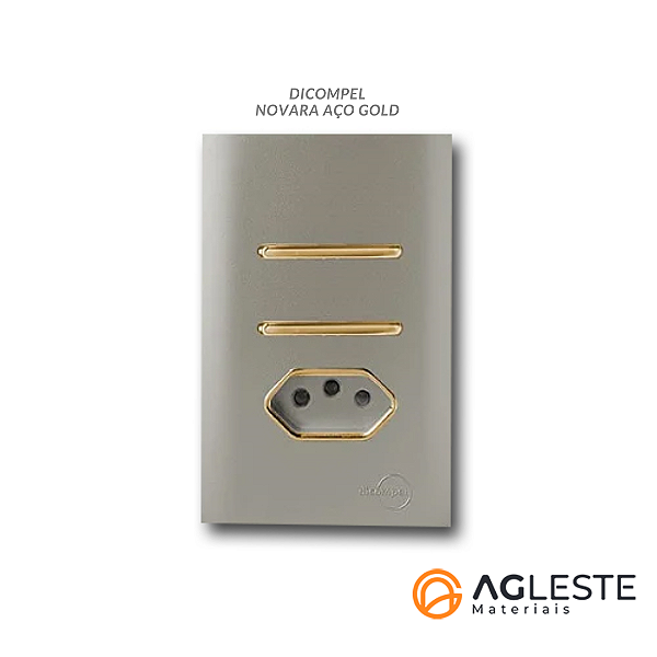 CJ INTERRUPTOR DUPLO PARALELO + TOMADA 20A COM SUPORTE 4X2 - NOVARA AÇO GOLD