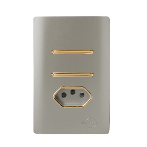CJ INTERRUPTOR DUPLO SIMPLES + TOMADA 20A COM SUPORTE 4X2 - NOVARA AÇO
