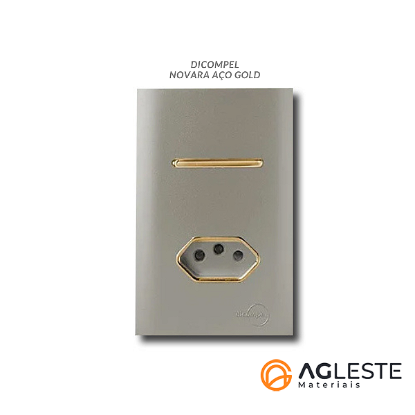 CJ INTERRUPTOR PARALELO + TOMADA 20A COM SUPORTE 4X2 - NOVARA AÇO GOLD