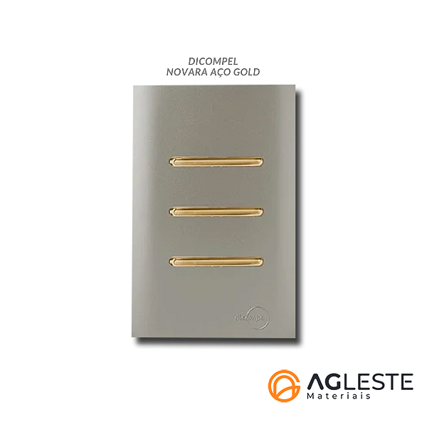 CJ INTERRUPTOR TRIPLO SIMPLES COM SUPORTE 4X2 - NOVARA AÇO GOLD