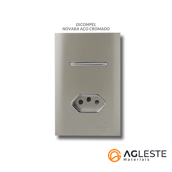 CJ INTERRUPTOR PARALELO + TOMADA 20A COM SUPORTE 4X2 -NOVARA AÇO CROMADO