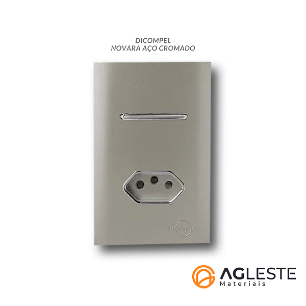 CJ INTERRUPTOR SIMPLES + TOMADA 10A COM SUPORTE 4X2 - NOVARA AÇO CROMADO