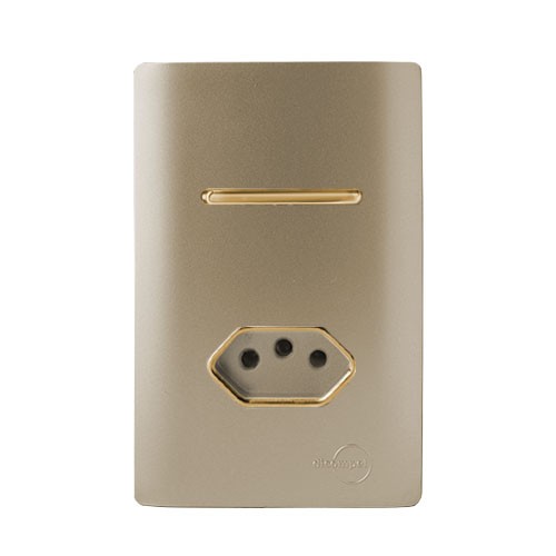 CJ INTERRUPTOR SIMPLES + TOMADA 10A 4X2 - NOVARA CHAMPANHE GOLD