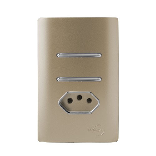 CJ INTERRUPTOR DUPLO SIMPLES + TOMADA 10A 4X2 - NOVARA CHAMPANHE CROMADO
