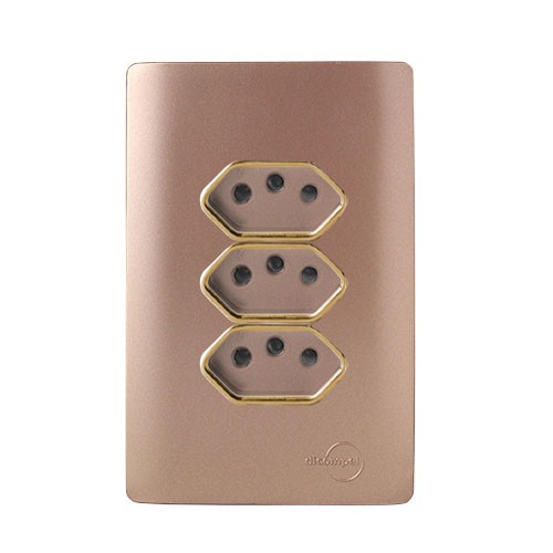 CJ TOMADA TRIPLA 10A COM SUPORTE 4X2 - NOVARA OURO ROSE GOLD